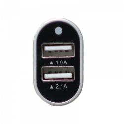 12V USB Charger 2.1A+1A Black