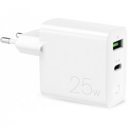 Puro Fast Wall Charger Pd 1usb-a + 1usb-c 25w, White - Oplader